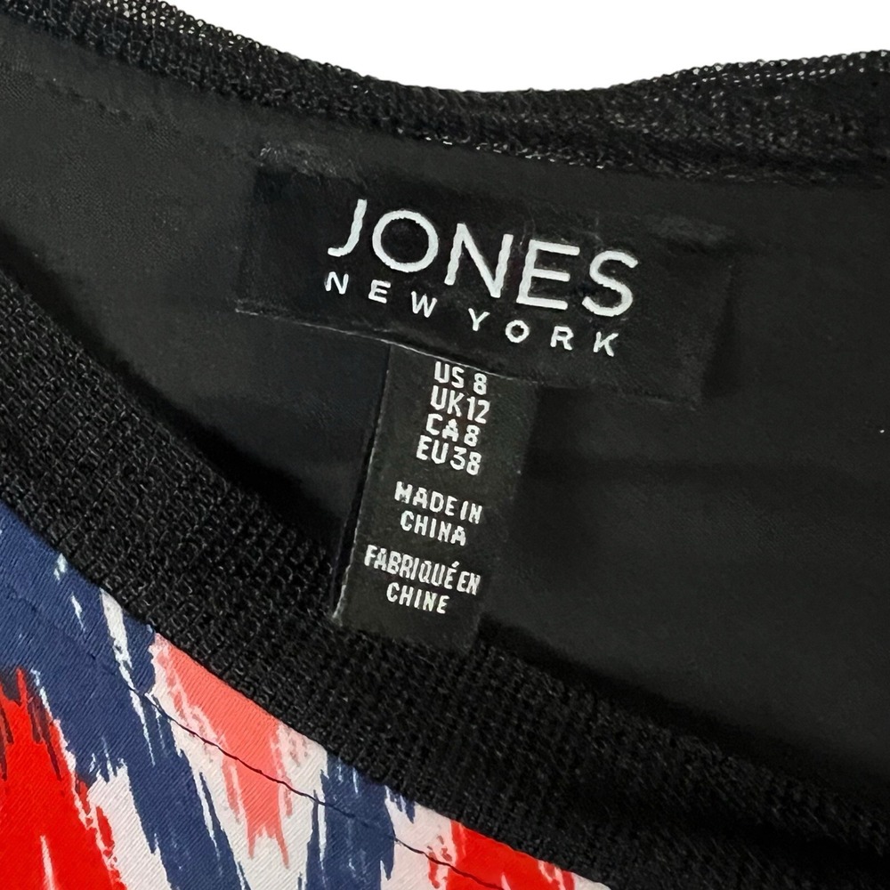 Jones New York Dress Size 8 Red Blue White‎ Geometric Print Short Sleeve - Picture 4 of 14